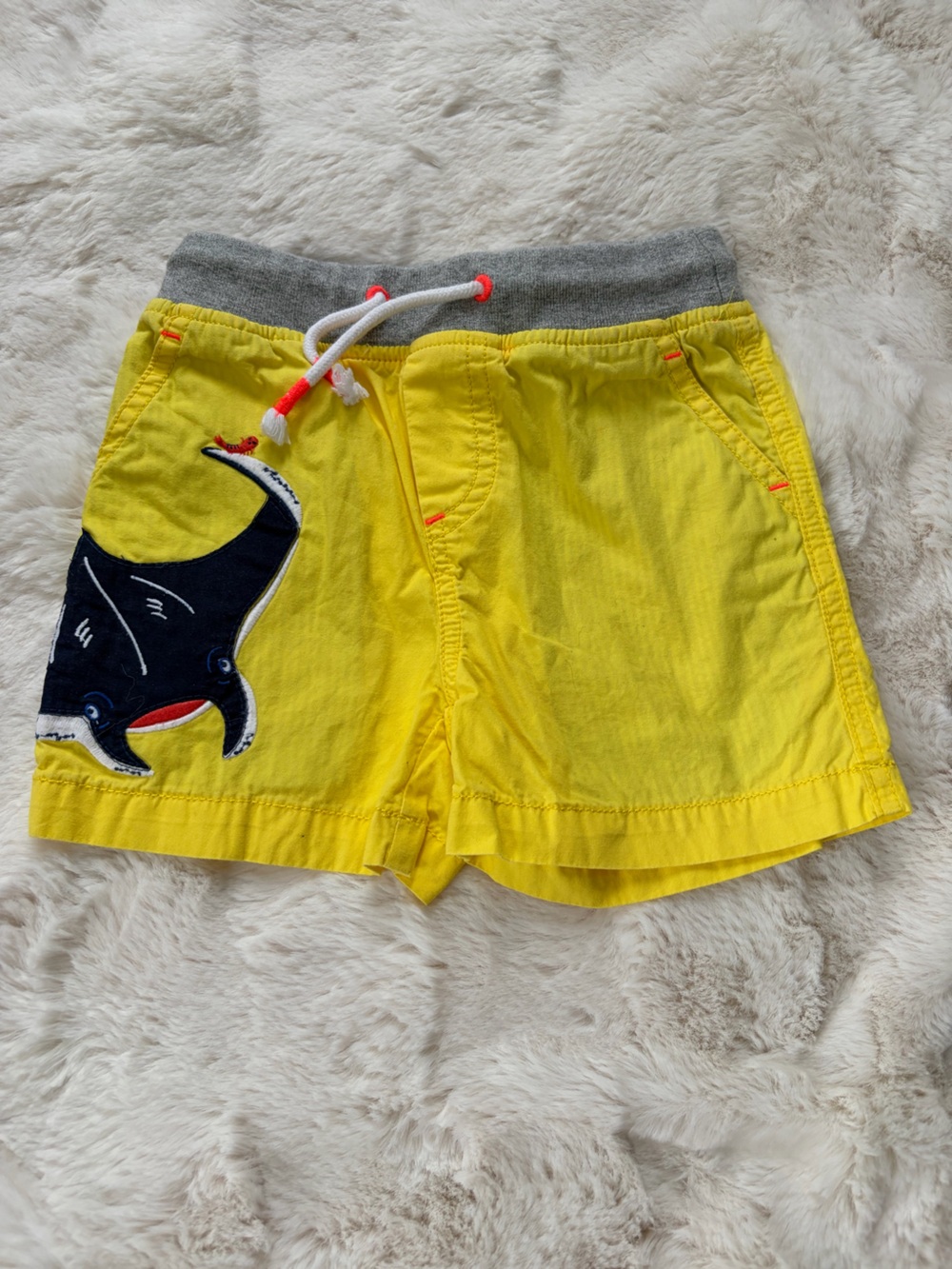 Mini Boden Yellow Shorts with Manta Ray Patch